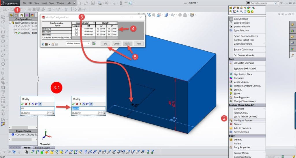 solidworks konfügrasyonlar, solidworks confugrations