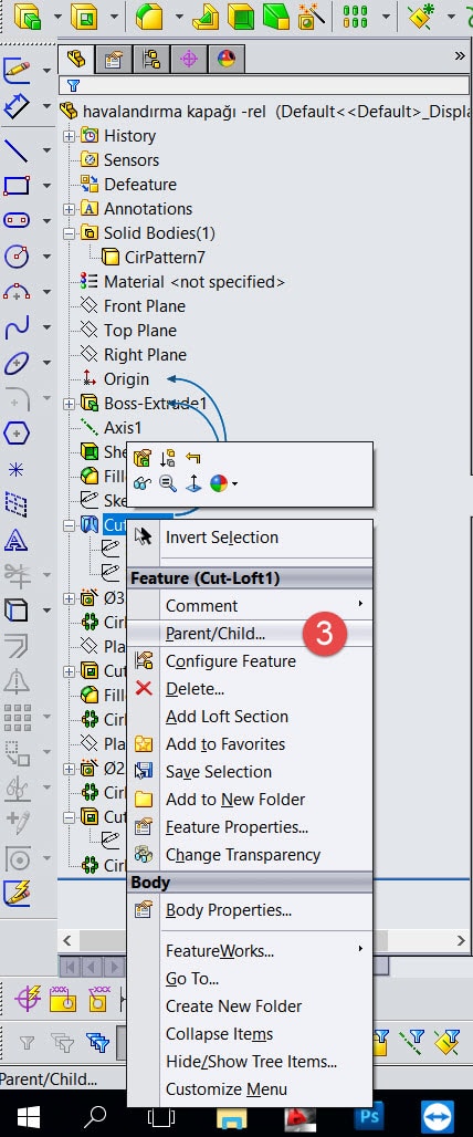 solidowrks parent-child